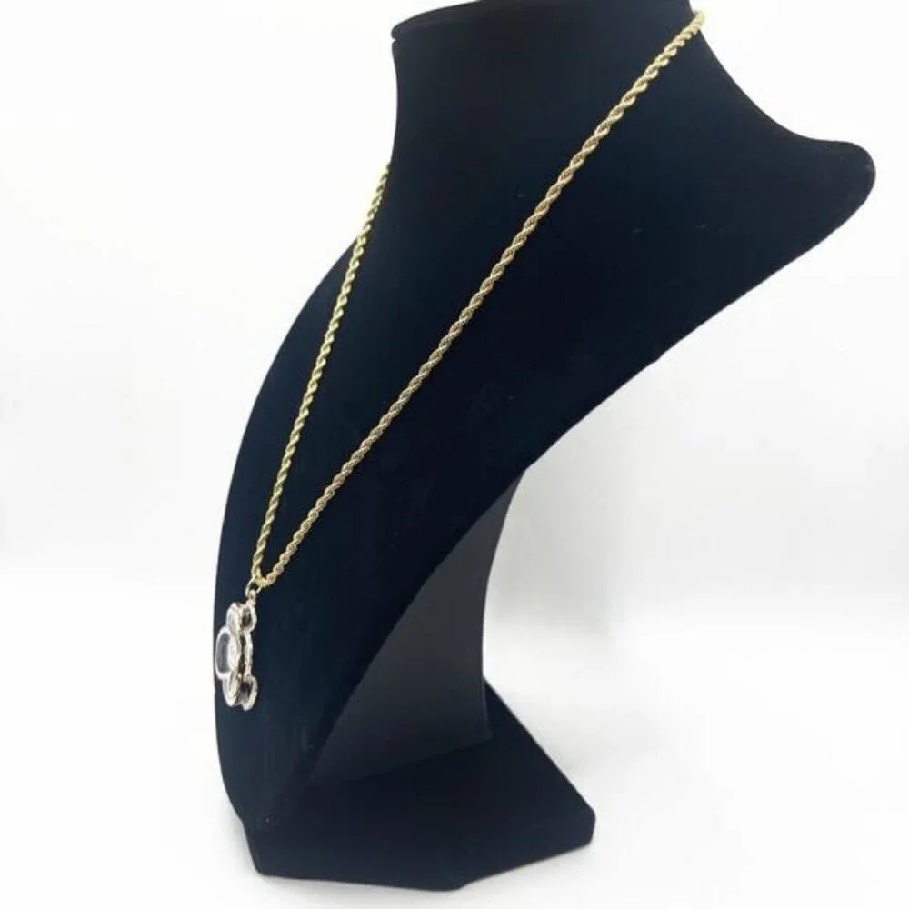 CHANEL CC Charm Pendant Camellia Black on Necklace Gold Plated Chain - Picture 4 of 10